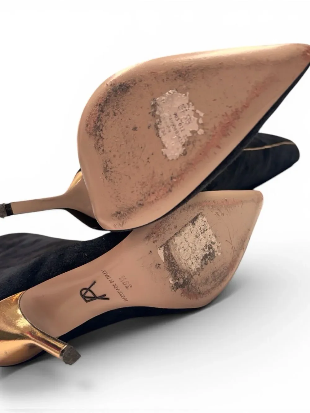 Paul Andrew Black Over-the-Knee Pointed Toe Boots with Gold Piping